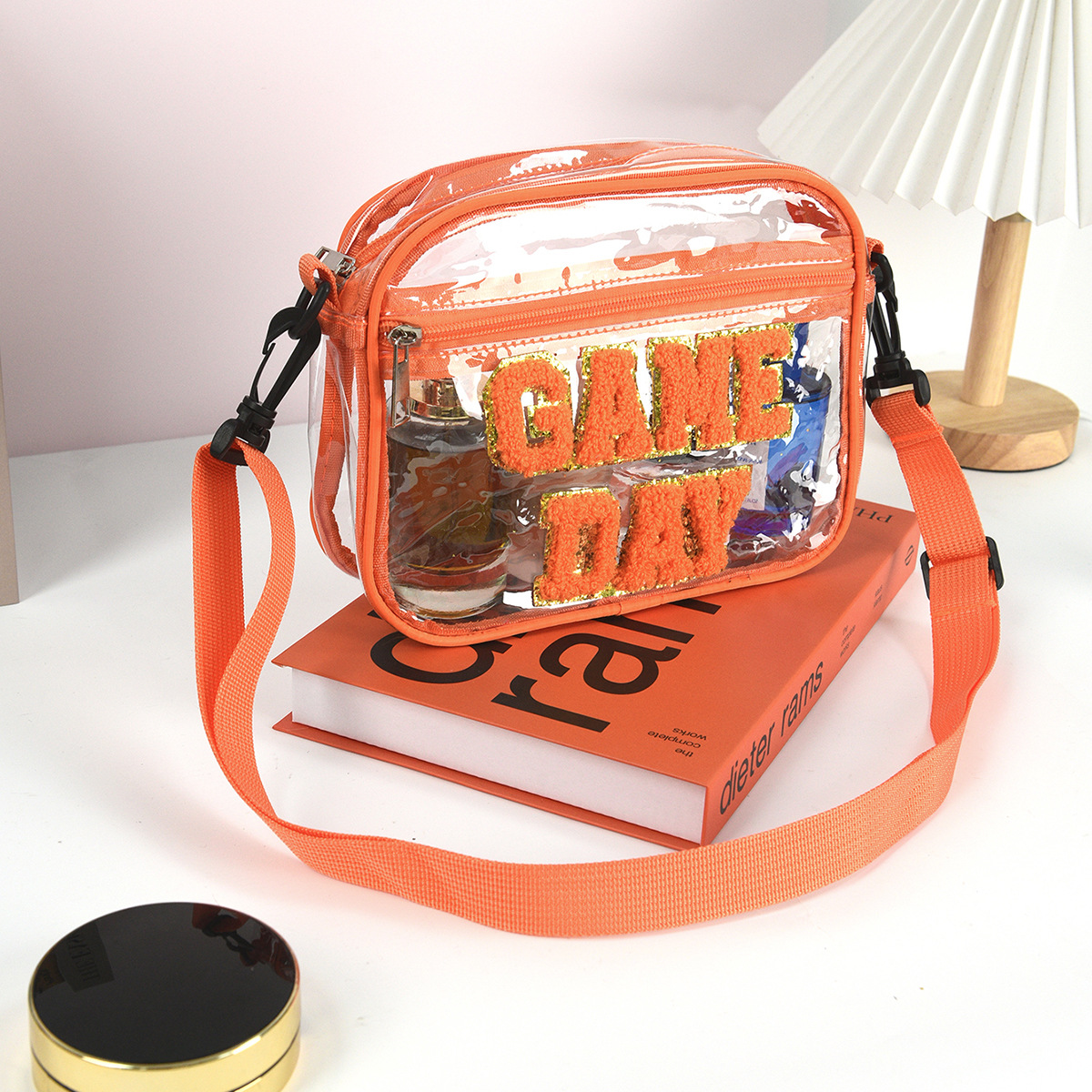 Cross-border embroidered letter crossbody bag, transparent PVC single-shoulder small square bag, travel portable cosmetics and toiletries storage bag full figure