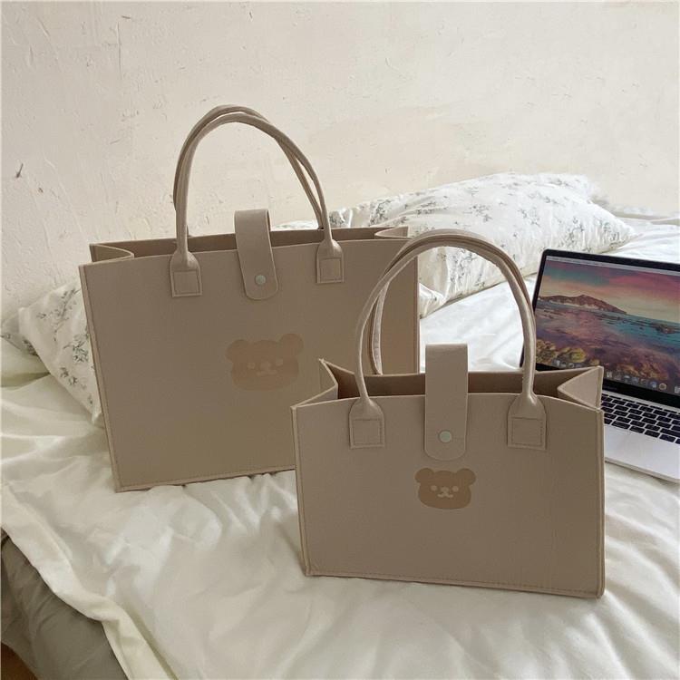 New bear felt bag, women's portable tote bag, fashionable and simple, large-capacity shopping bag, student tote schoolbag details Picture