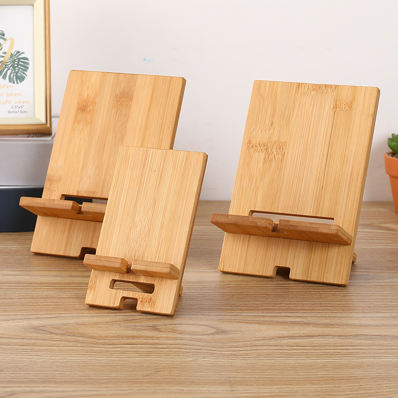 Bamboo mobile phone stand, bamboo base, mobile phone charging stand, multi-functional stand for mobile phone and tablet, printed LOGO full figure