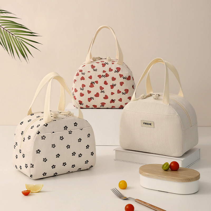 Runhui's new corduroy semi-circular lunch bag, portable bento bag, lunch box bag, student and office worker lunch bag, portable full figure