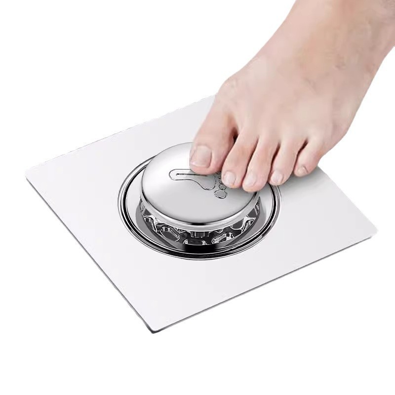 The anti-odor sealing cover for the stainless steel floor drain in the bathroom and the universal press-foot-pedal bouncing core for preventing odor return in the sewer pipe Item Picture