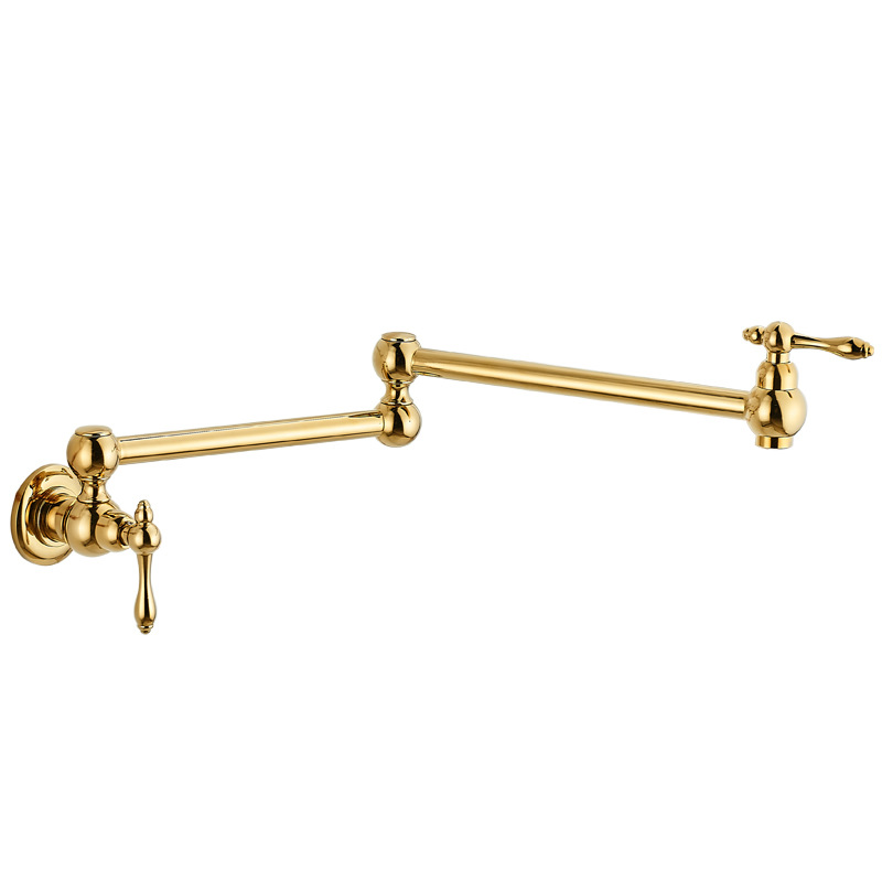 All-copper kitchen faucet, rotating and folding double-opening wall-mounted telescopic single-cooling sink and washbasin faucet Item Picture