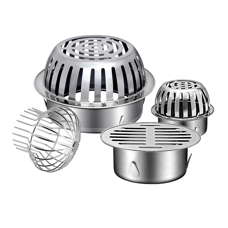 304 stainless steel rooftop floor drain with thickened card-inserting type, circular garden outdoor flat convex surface anti-blocking and rainwater drainage Item Picture