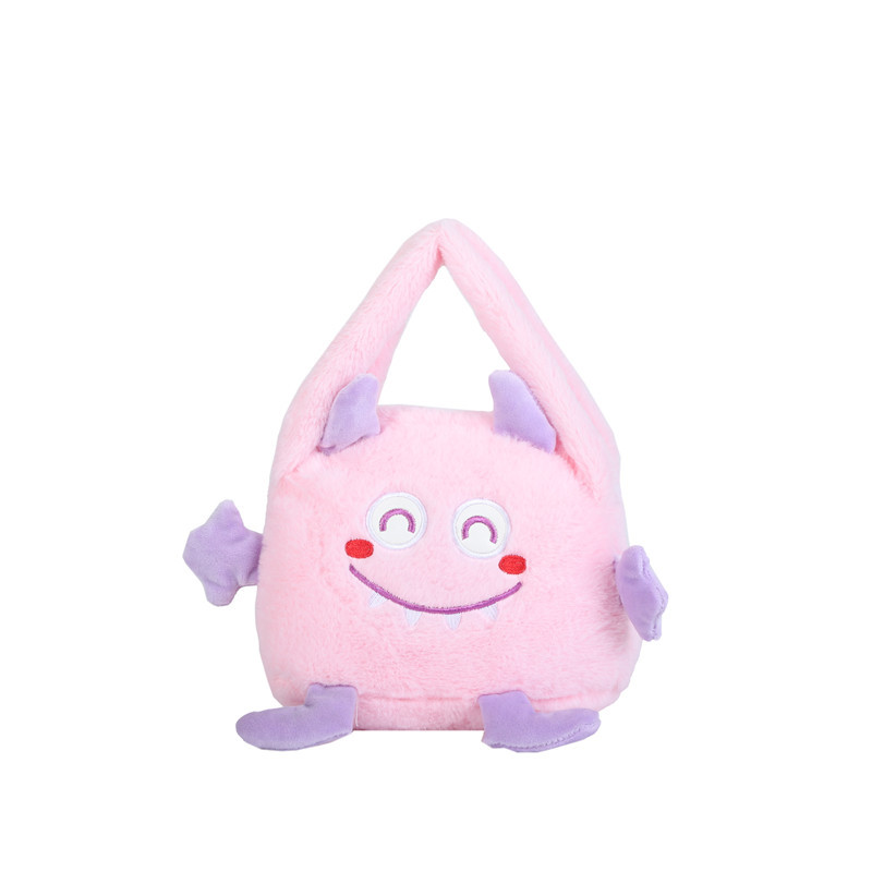 Autumn and winter fashion plush cartoon hand-held little monster three-eyed boy flip bag, large-capacity double-sided women's bag storage bag Item Picture