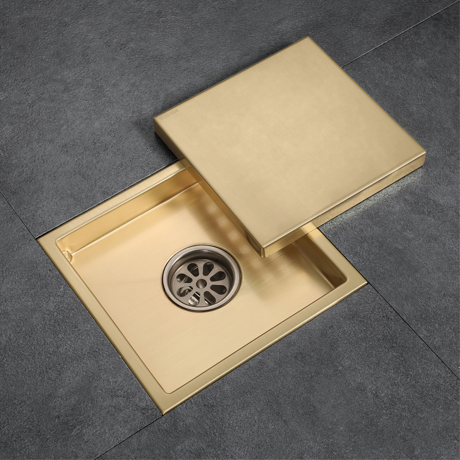 150*150mm square invisible concealed brushed anti-odor bathroom drainage floor drain with flange North American type details Picture