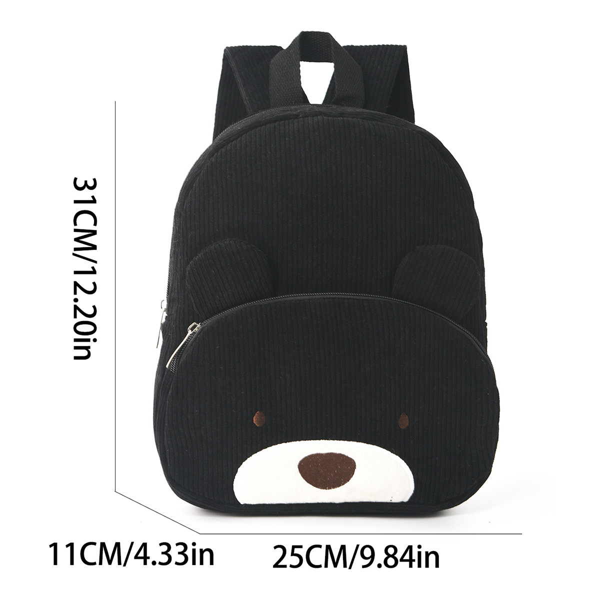 Cross-border best-selling corduroy backpacks, student casual cartoon schoolbags, large-capacity cute bear backpacks, plush bags Specification drawing