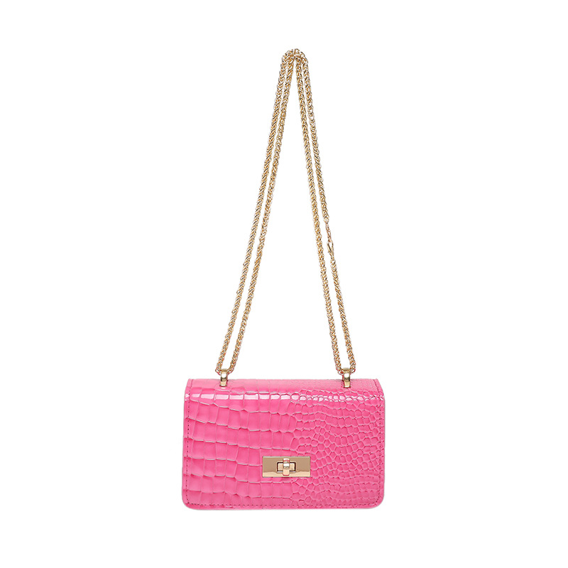 Sweet and cool girl crocodile pattern patent leather bag, high-end texture hand-held small square bag, 2025 new style chain crossbody bag for women Item Picture