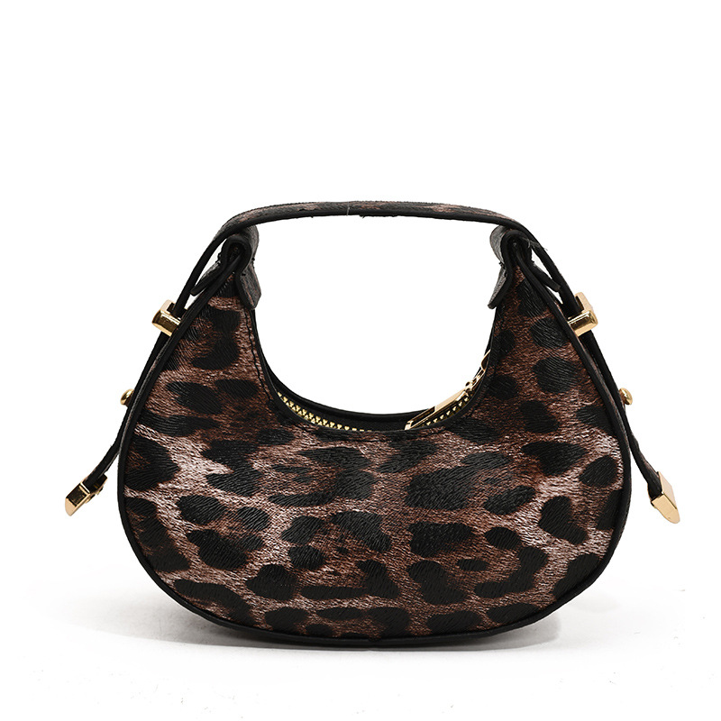 High-end small bags for women's autumn and winter, new European and American fashion leopard print bags, retro and niche dumpling bags, hand-held crescent bags Item Picture