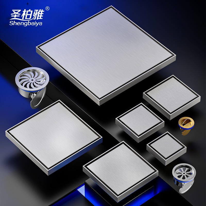 Thickened 304 stainless steel floor drain, cross-border invisible floor drain, brick-inlaid hidden anti-odor bathroom floor drain, hotel full figure