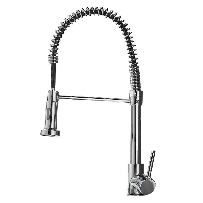Black kitchen cold and hot dual-purpose spring pull-out faucet, 304 stainless steel, cross-border export, all-copper factory wholesale Item Picture