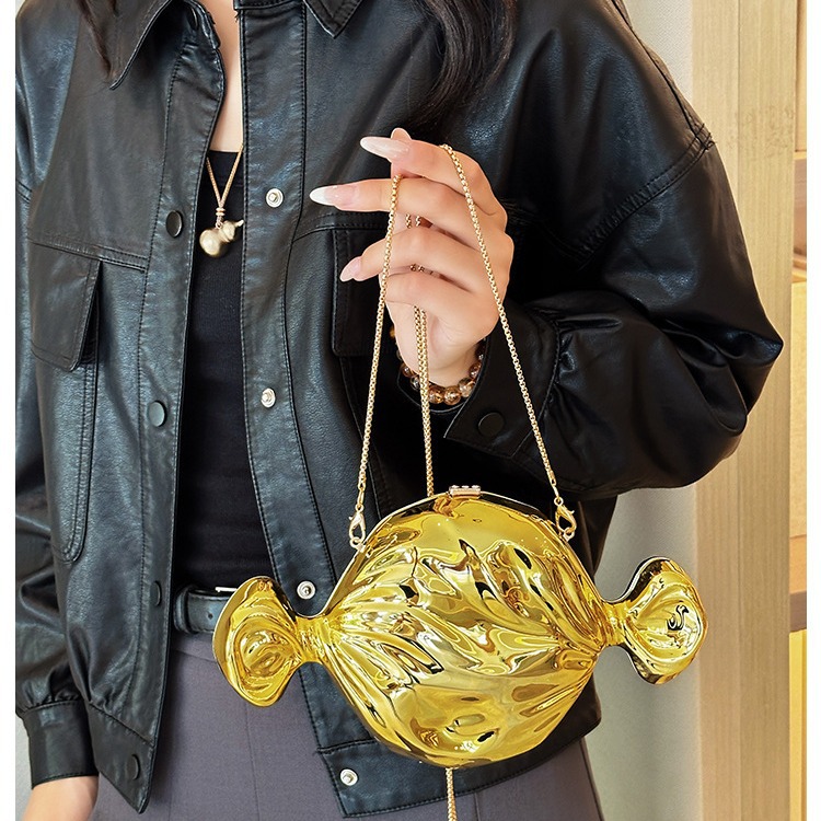 Shiny, personalized candy-shaped crossbody bag for women, 2025 new cross-border fashion acrylic bag, chain single-shoulder bag Specification drawing