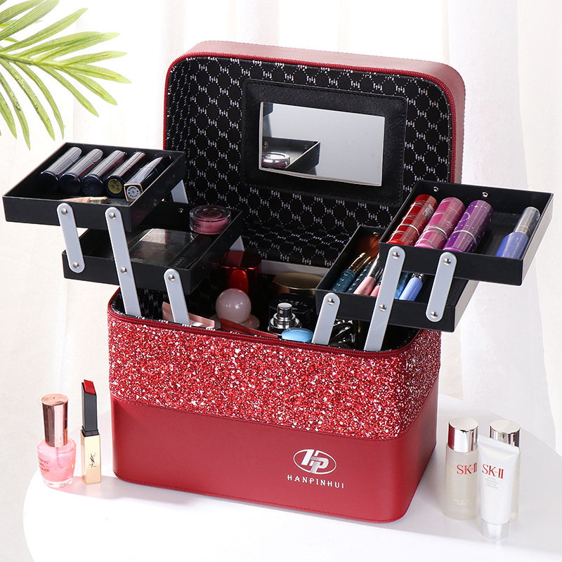 ins' new large-capacity multi-color makeup bag for women, portable and simple cosmetics, multi-layer storage box, popular box, hand-carry Specification drawing