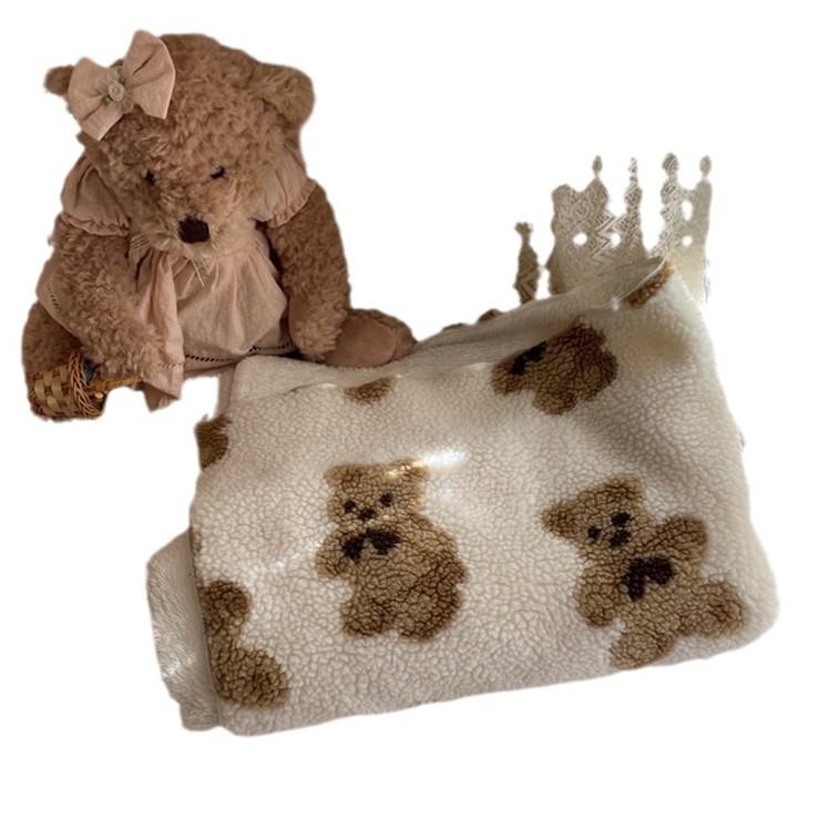 ins Korean style cute plush thickened full-body bear double-sided lamb plush nap blanket, air conditioning blanket, knee blanket Item Picture