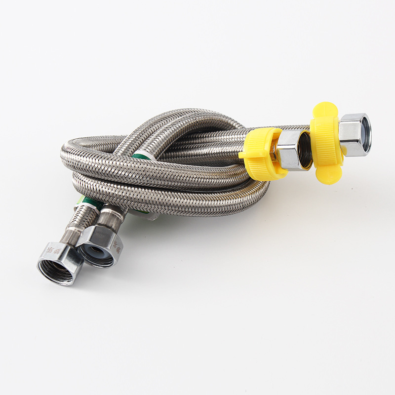 Double-ended stainless steel wire braided pipe 304 toilet water inlet hose, 4-point cold and hot high-pressure explosion-proof steel cap water supply pipe Specification drawing
