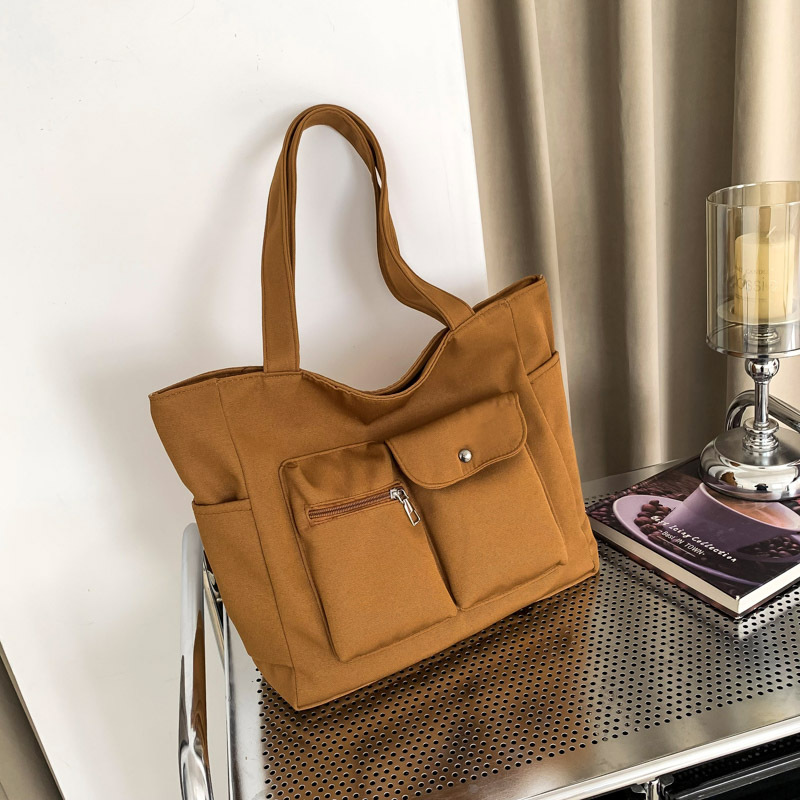 Cross-border large-capacity canvas bag for women 2024 new style, fashionable and casual single-shoulder women's bag, double-pocket commuter tote bag full figure