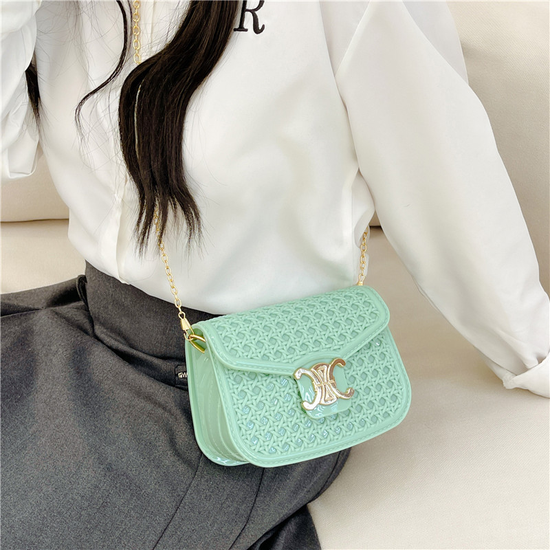 Summer foreign trade live-streaming bestseller Women's bag 2025 New PVC woven pattern jelly bag simple single-shoulder crossbody small bag Specification drawing