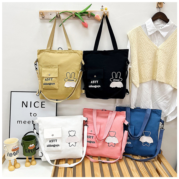 Japanese solid-color tote bag 2024 new style casual and simple student tutorial bag, versatile solid-color single-shoulder crossbody bag for girls full figure