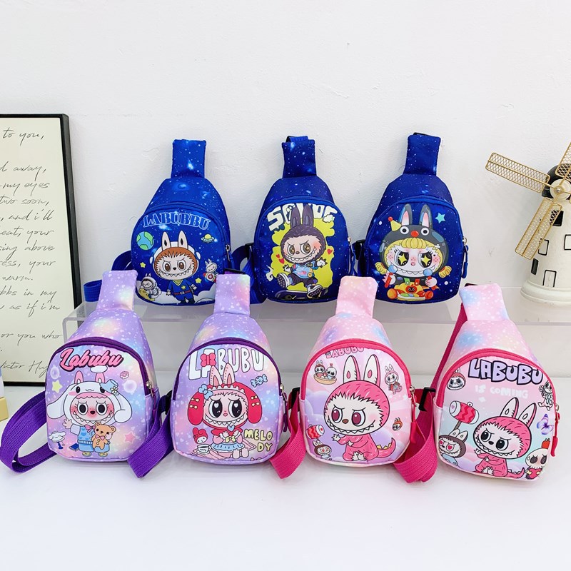 The new Labubu children's chest bag, a cute cartoon coin bag for boys and girls, is a casual and lightweight single-shoulder crossbody bag for outdoor use full figure