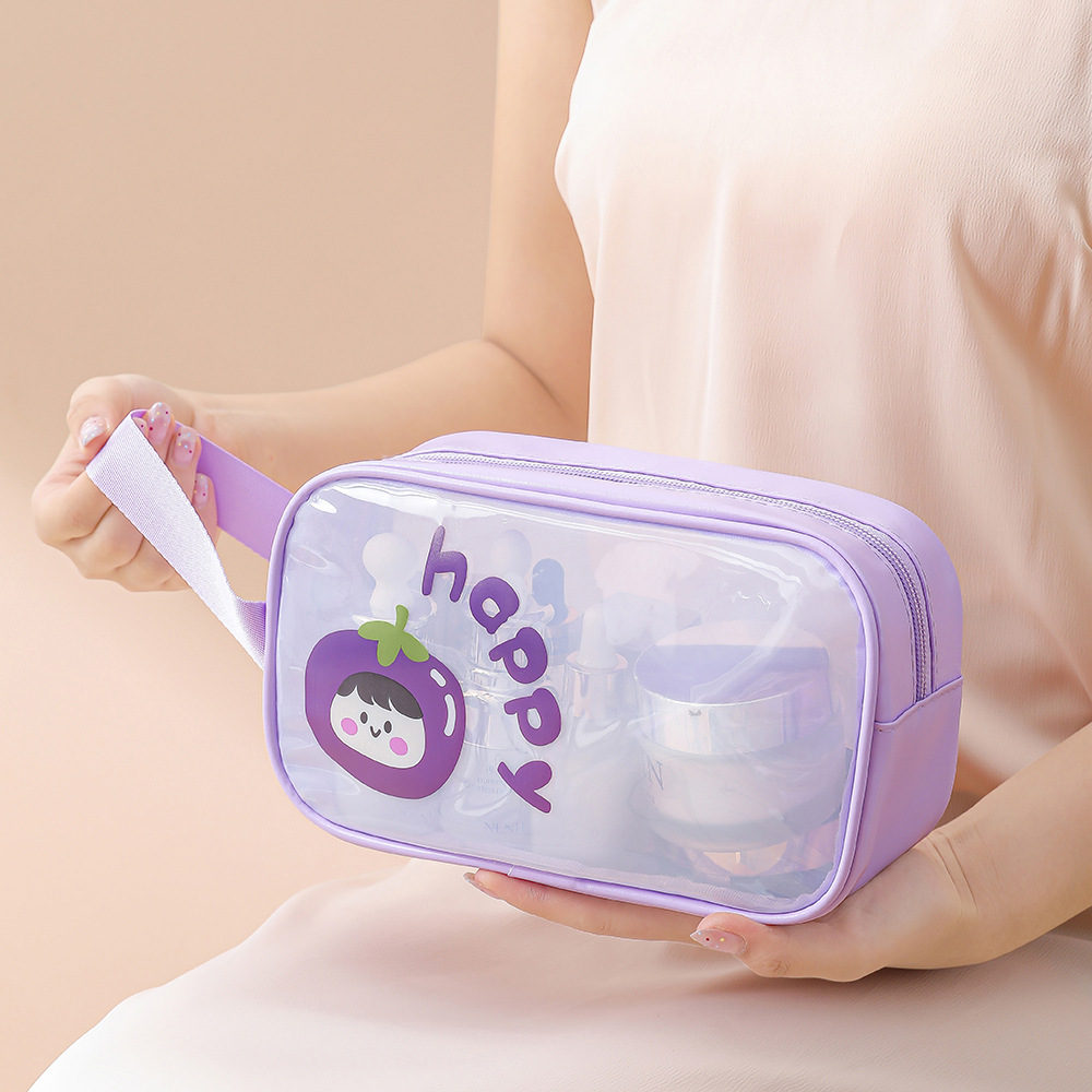 PU cartoon hand-held cosmetic bag, travel portable toiletry bag, waterproof visible storage bag, transparent large opening toiletry bag Application Scenario