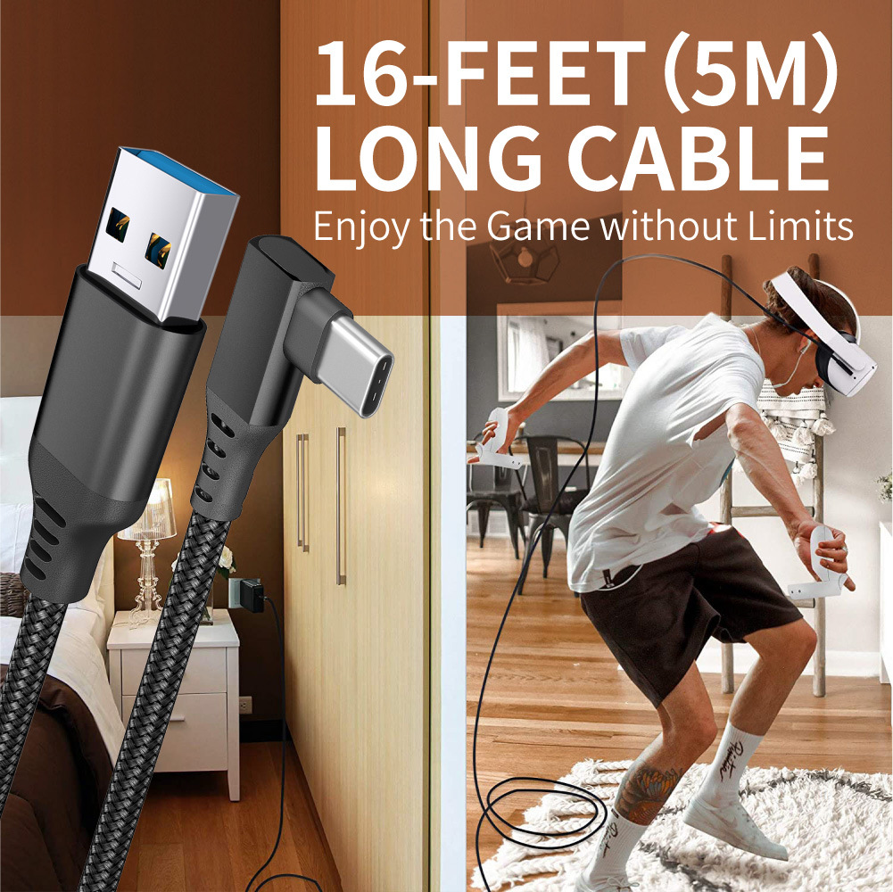 vr glasses connection cable OculusQuest2LinkCable Data cable type-c elbow 5-meter braided cable Application Scenario