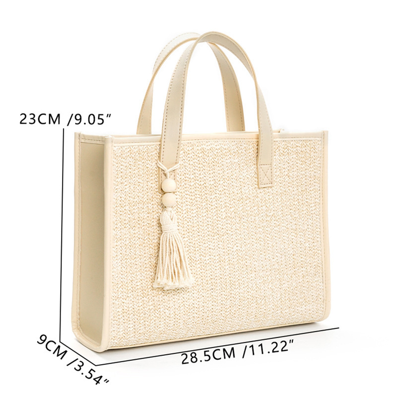 Straw woven bag, vacation style summer woven bag, large-capacity female student single-shoulder hand-carry casual French tote bag Item Picture