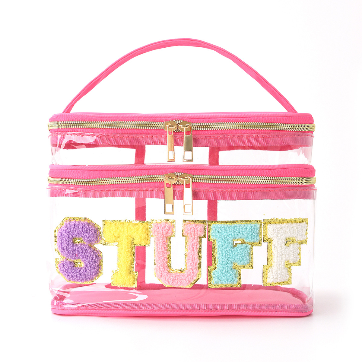 Amazon embroidery storage bag, PVC transparent double-layer letter cosmetic bag, travel toiletry bag, large capacity cosmetic bag details Picture