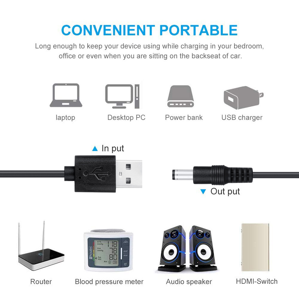 DC power cord USB to 5.5*2.1 multi-functional dc interchangeable plug USB to 5521 male 8-in-1 charging cable Specification drawing