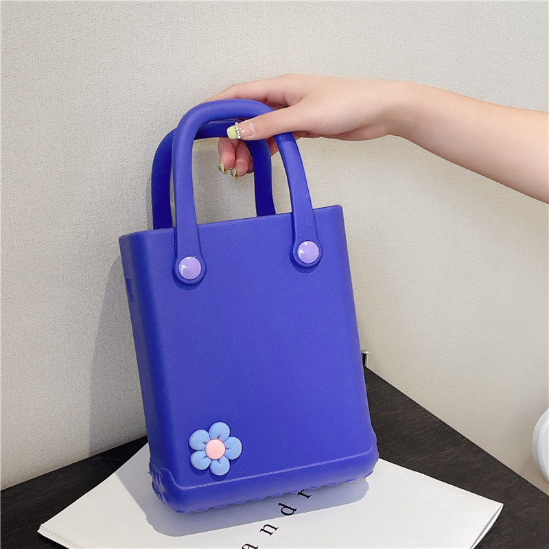 EVA's new jelly bag, DIY hole bag, cute flower accessories, summer beach vacation bag, simple hand-held women's bag details Picture