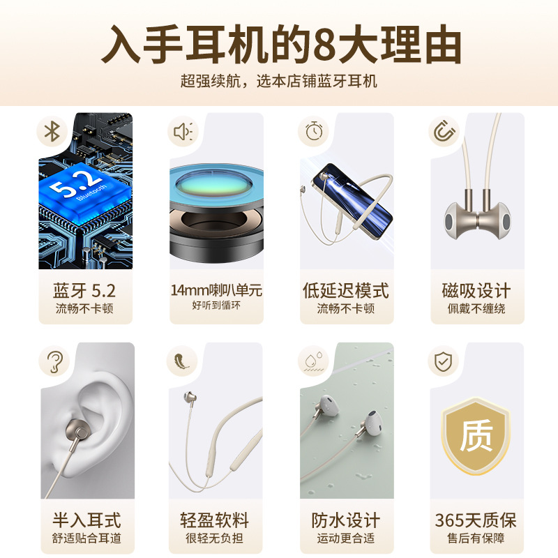 【 New Product Launch 】2023 New Wireless Bluetooth Headphones for necklaces and running with ultra-long battery life Specification drawing