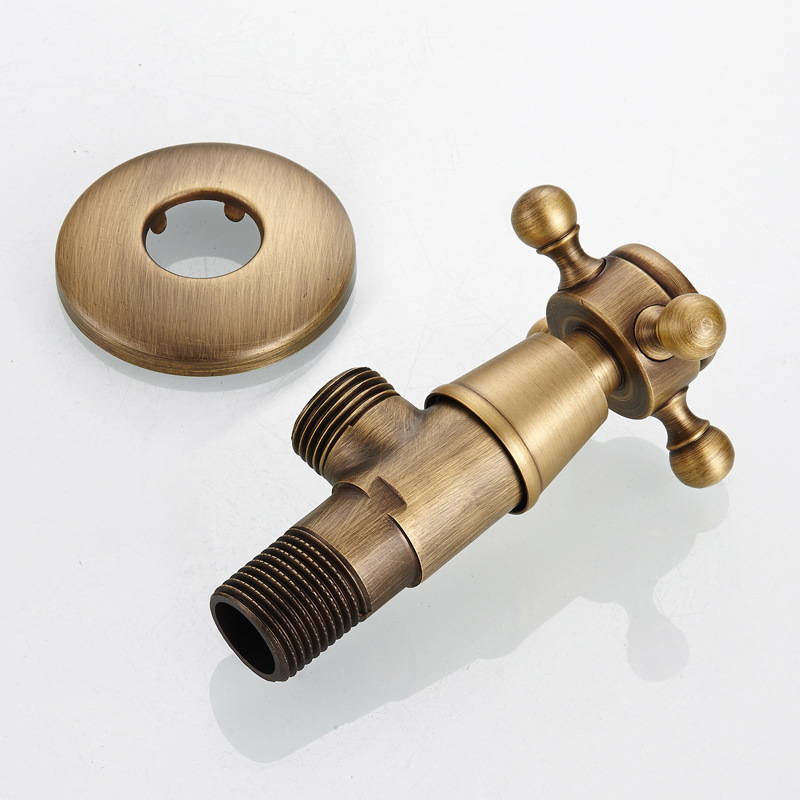 Oubei Sanitary Ware Factory wholesals European-style bathroom hardware, brass, retro color, antique triangular valves and figure-eight valves details Picture