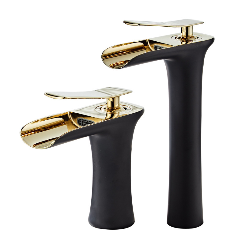 Black gold countertop basin, under-counter basin, faucet, bathroom basin, faucet, hot and cold waterfall faucet, bathroom faucet Item Picture