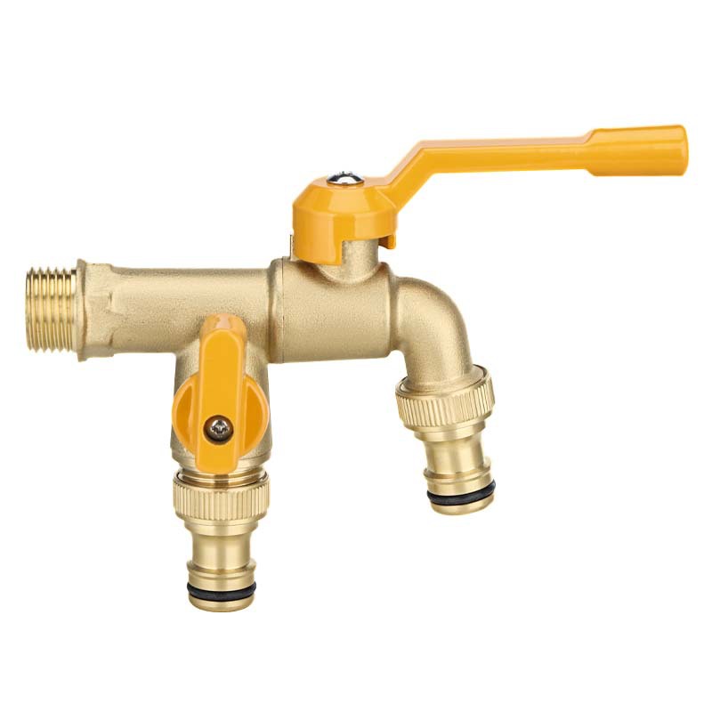 Cross-border exclusive outdoor faucet, brass garden balcony mop sink, anti-freezing, one in and two out household double-hole faucet Item Picture