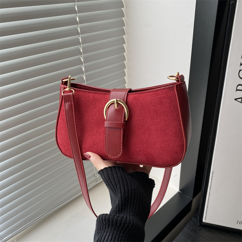 The new vintage women's bag from Maillard in spring, 2025, is a stylish matte leather buckle single-shoulder crossbody bag full figure