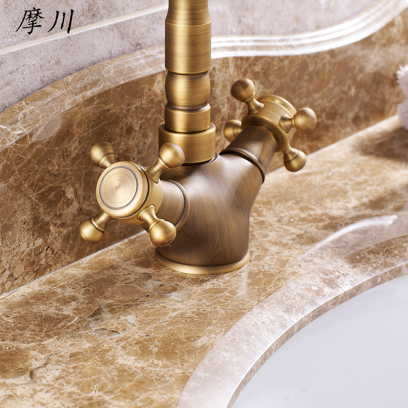 Factory wholesale brass antique faucets, cold and hot water double-handle washbasin faucets, brushed faucets Application Scenario
