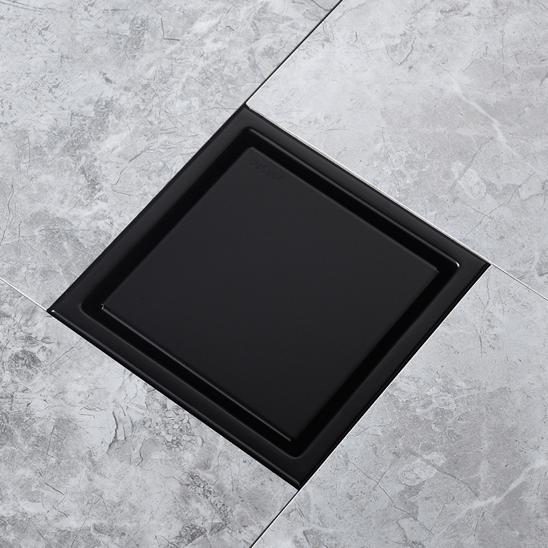 Cross-border gold and black 304 stainless steel invisible floor drain, anti-odor, bathroom, shower room, balcony, 110 square dual-purpose Specification drawing