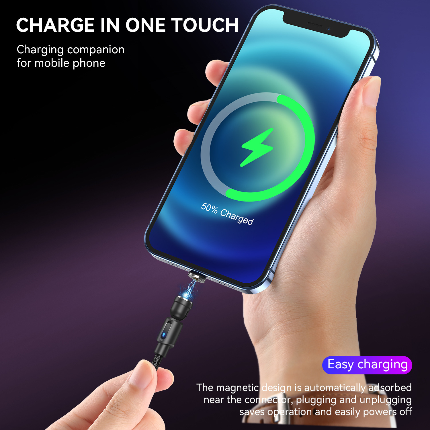 The 540-degree rotating magnetic cable from the private mold source manufacturer is suitable for Apple and Android Type-C magnetic charging cables Application Scenario