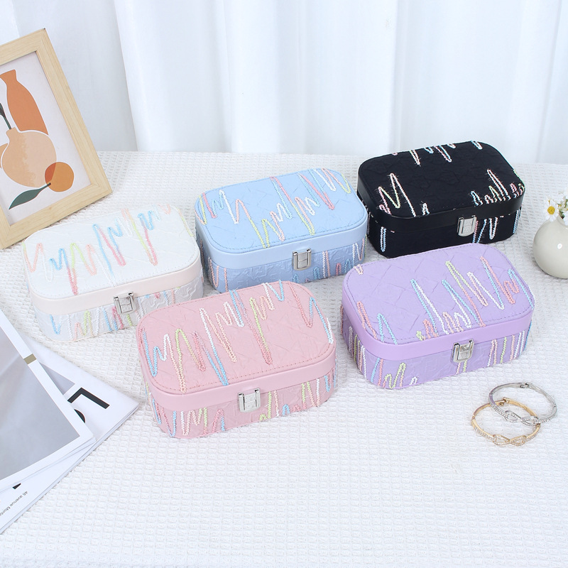 Simple multi-color cream-style jewelry box, portable travel Korean-style pu accessories, rings, necklaces, stud earrings storage box full figure