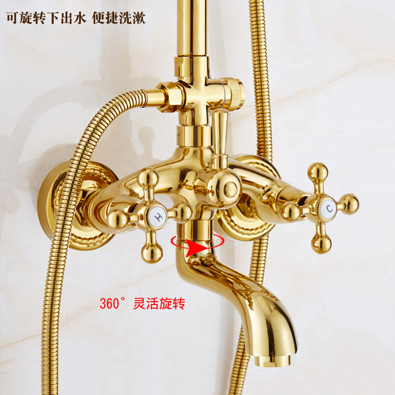 French retro full exquisite copper gold shower head set, bathroom, exposed shower head, antique home bathroom details Picture