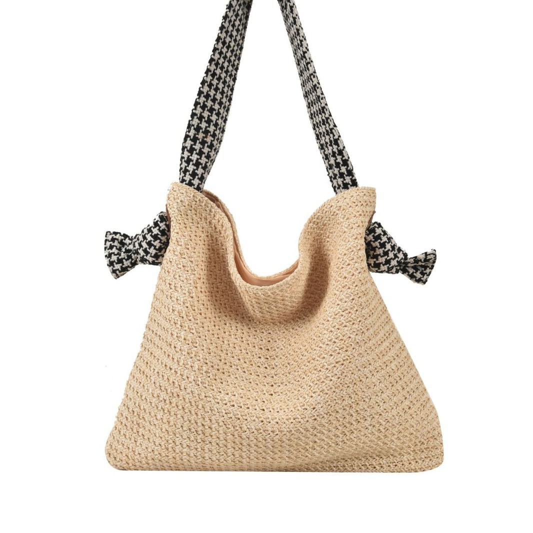 2024 New autumn fashion casual single-shoulder bag, straw woven bag, women's forest-style hand-woven bag, large-capacity beach bag Item Picture