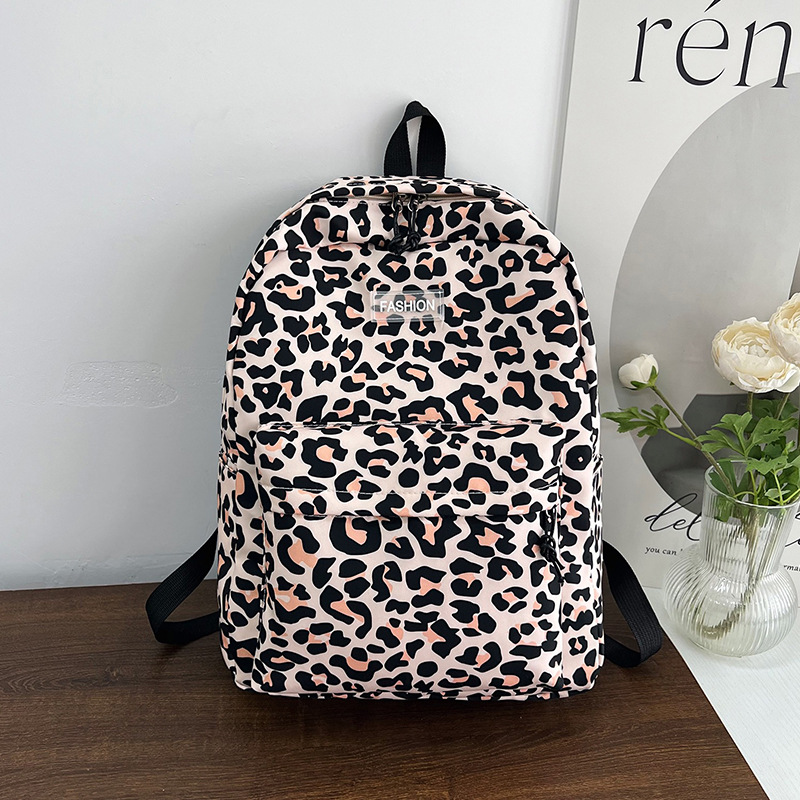 Leopard print casual bag, Japanese style soft girl, school-like large backpack, stylish and versatile, commuting single-shoulder crossbody bag full figure