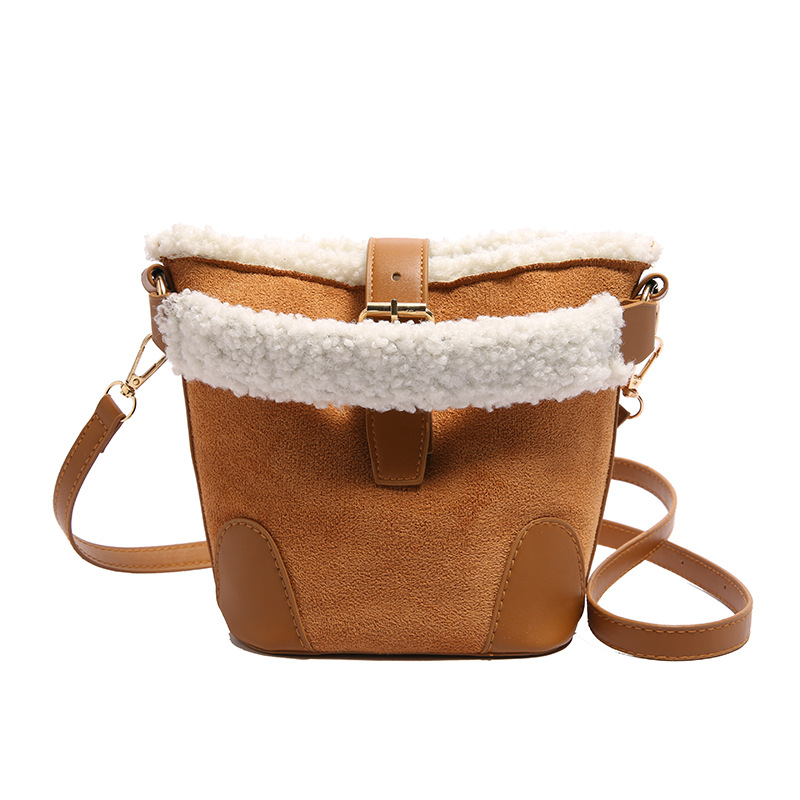 Spring 2025 new style Korean-style hand-held shoulder crossbody bag, bucket tote bag, solid color contrasting women's bag Item Picture