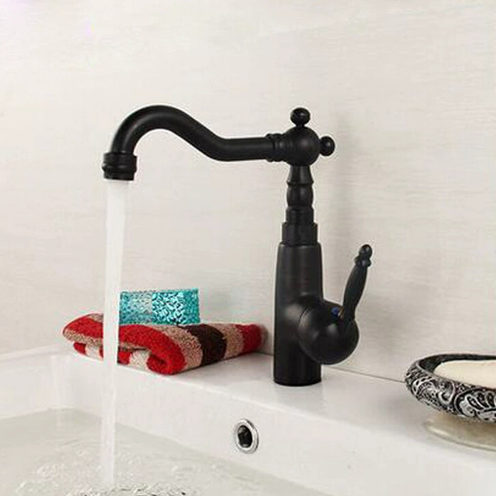 European-style copper antique washbasin faucet, blue and white porcelain handle countertop, kitchen sink, rotatable and water-mixing black antique dragon head Application Scenario