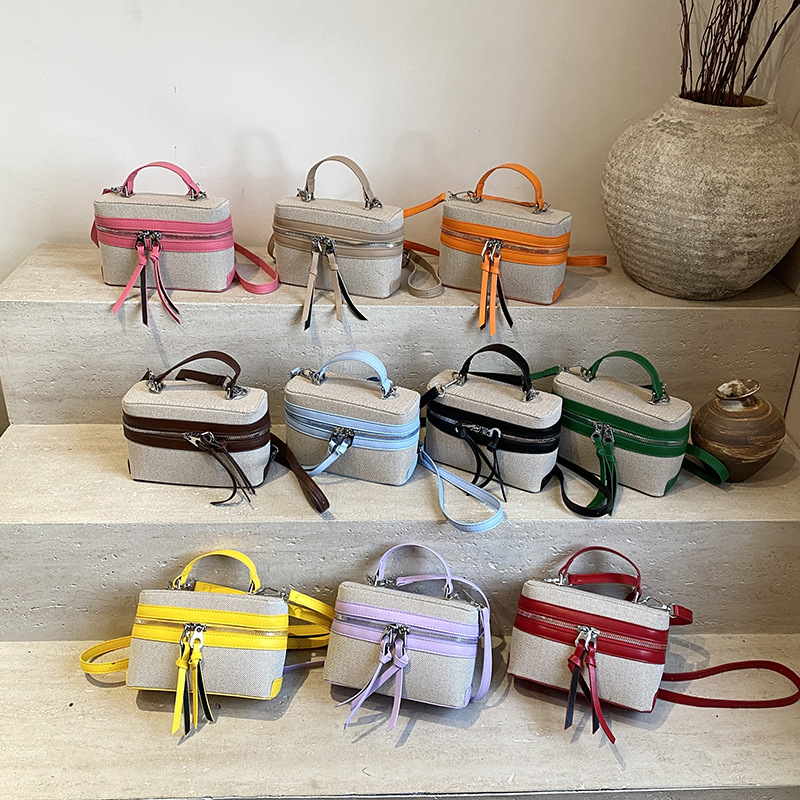 Color-blocking and patchwork box bag for women, new Spring 2025 trendy and fashionable single-shoulder bag, Korean-style quality crossbody bag full figure