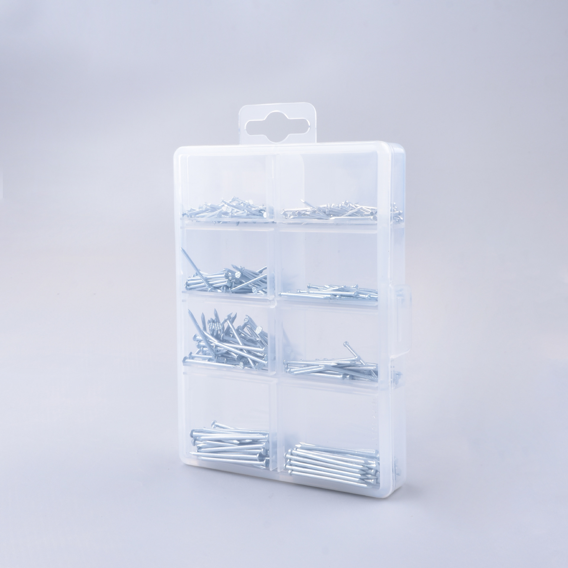 Galvanized iron nail headless set 560pcs household galvanized flat-head nail eco-friendly PP plastic box combination Application Scenario