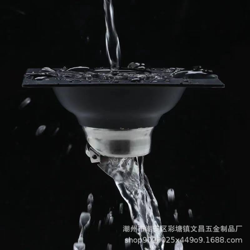 Stainless steel black floor drain, self-sealing water seal, anti-insect and anti-odor, baked paint cover plate with clip, 10*10 round square floor drain cover Specification drawing