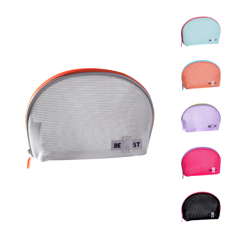 Holiday semi-circular makeup bag, travel makeup bag, hand-held mesh storage bag, mini makeup bag, large capacity, high-end feel Item Picture