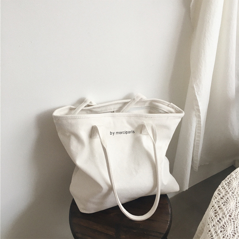 A219 Korean ins women's canvas bag, simple fabric bag, canvas shoulder bag, Harajuku ulzzang hand-held large bag full figure