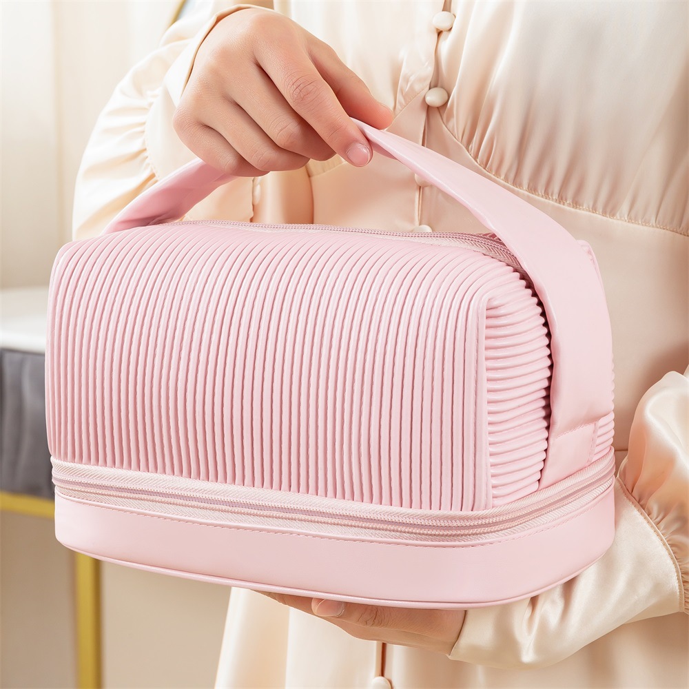New PU cosmetic bag, cream toast bag, large-capacity portable storage bag, travel hand-held toiletry bag, three-piece set details Picture