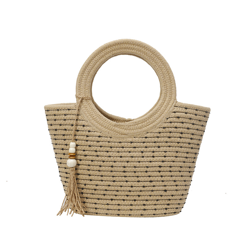 Simple and large-capacity handbag, bestseller, versatile cotton rope woven tote bag, handcrafted rattan woven vegetable basket handbag for women Item Picture