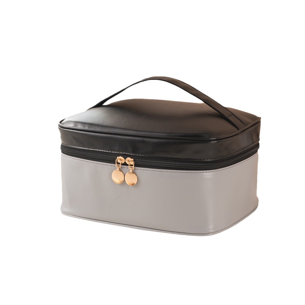 Light luxury layered cosmetic bag, travel portable storage bag, PU compartments toiletries bag, hand-held storage bag, moisture-proof toiletries bag Item Picture